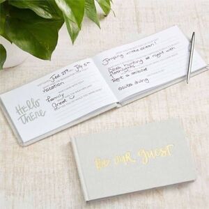Linen Hardback Be Our GUEST Debossed 
Foiled lettering Desk Book - Mudpie NWT